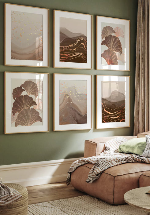 Uccelli al Caramello Reali Oro Rosa Set di 6 Poster 50x70cm